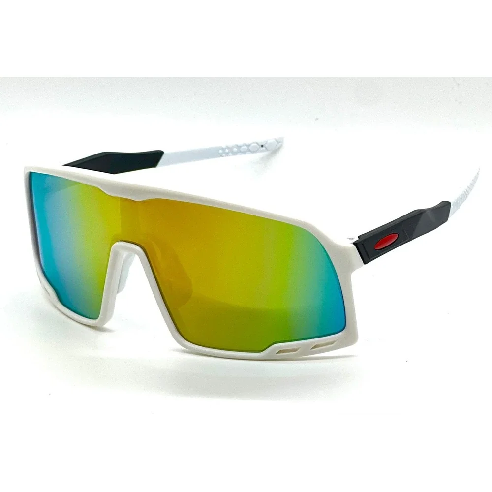 Sport Sunglasses Shield Orange Fire Mirrored Lens Glasses Men Street Wear Trendy